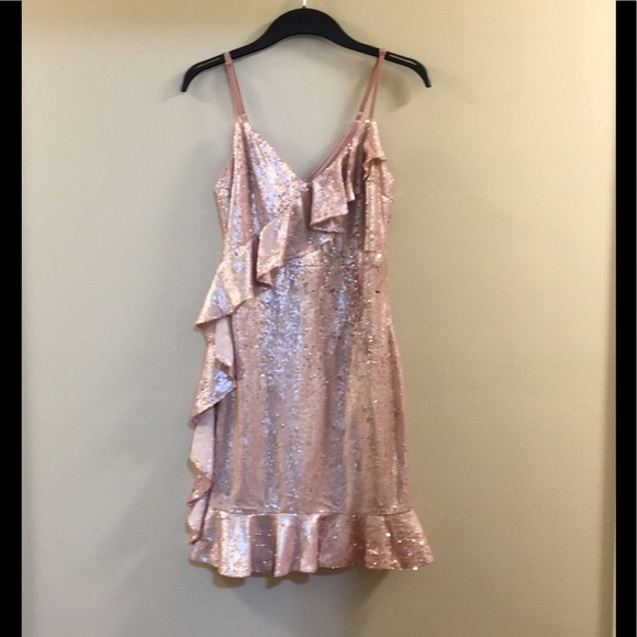 New Lulus Clementina Rose Gold Sequin Ruffled Dress ZZ - Picture 9 of 16
